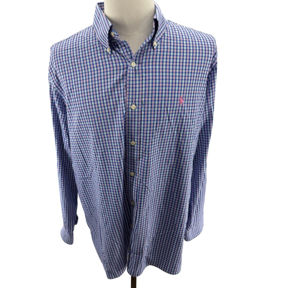 Ralph Lauren Performance Plaid Button Down Long Sleeve Shirt Mens‎ XLarge